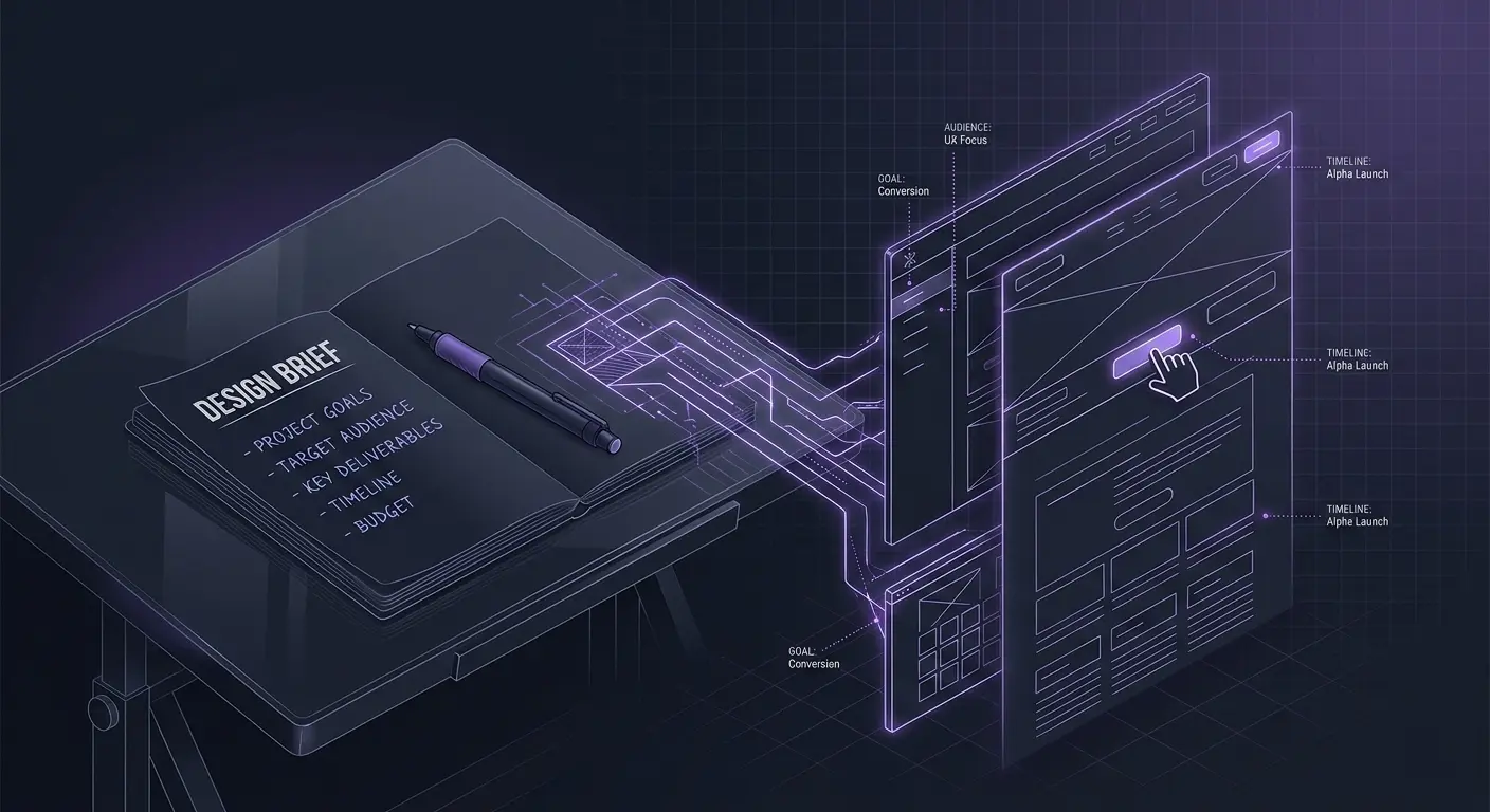A solopreneur writing a web design brief at a desk